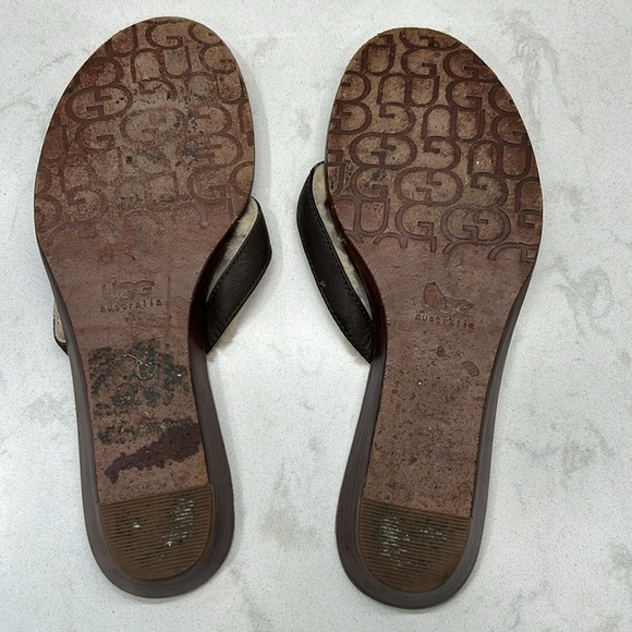 Ugg Fur Flip Wooden Bottom Flops Women’s Size 8 - Picture 7 of 14